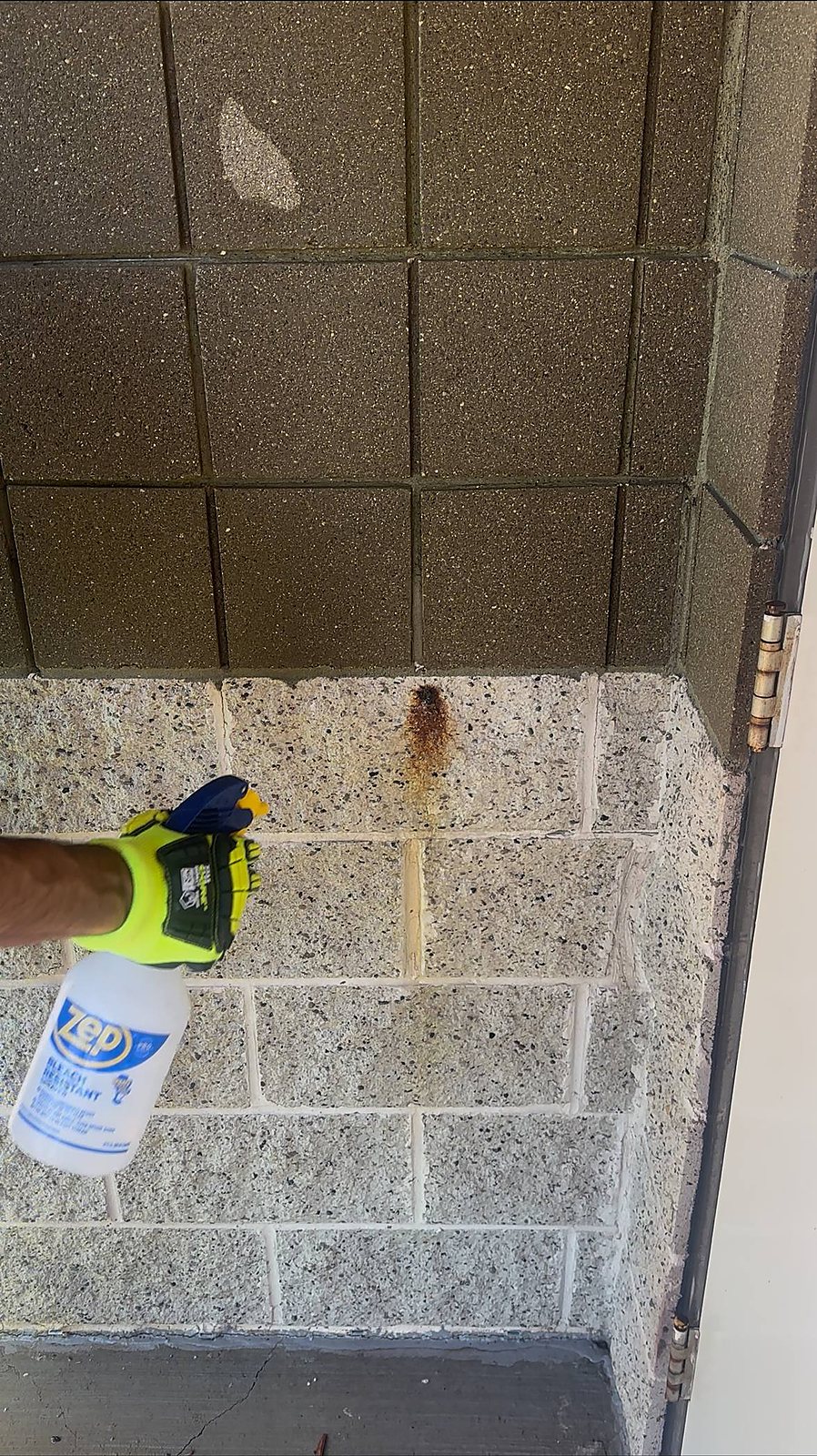 Treating a rust stain on block wall in Metro Detroit