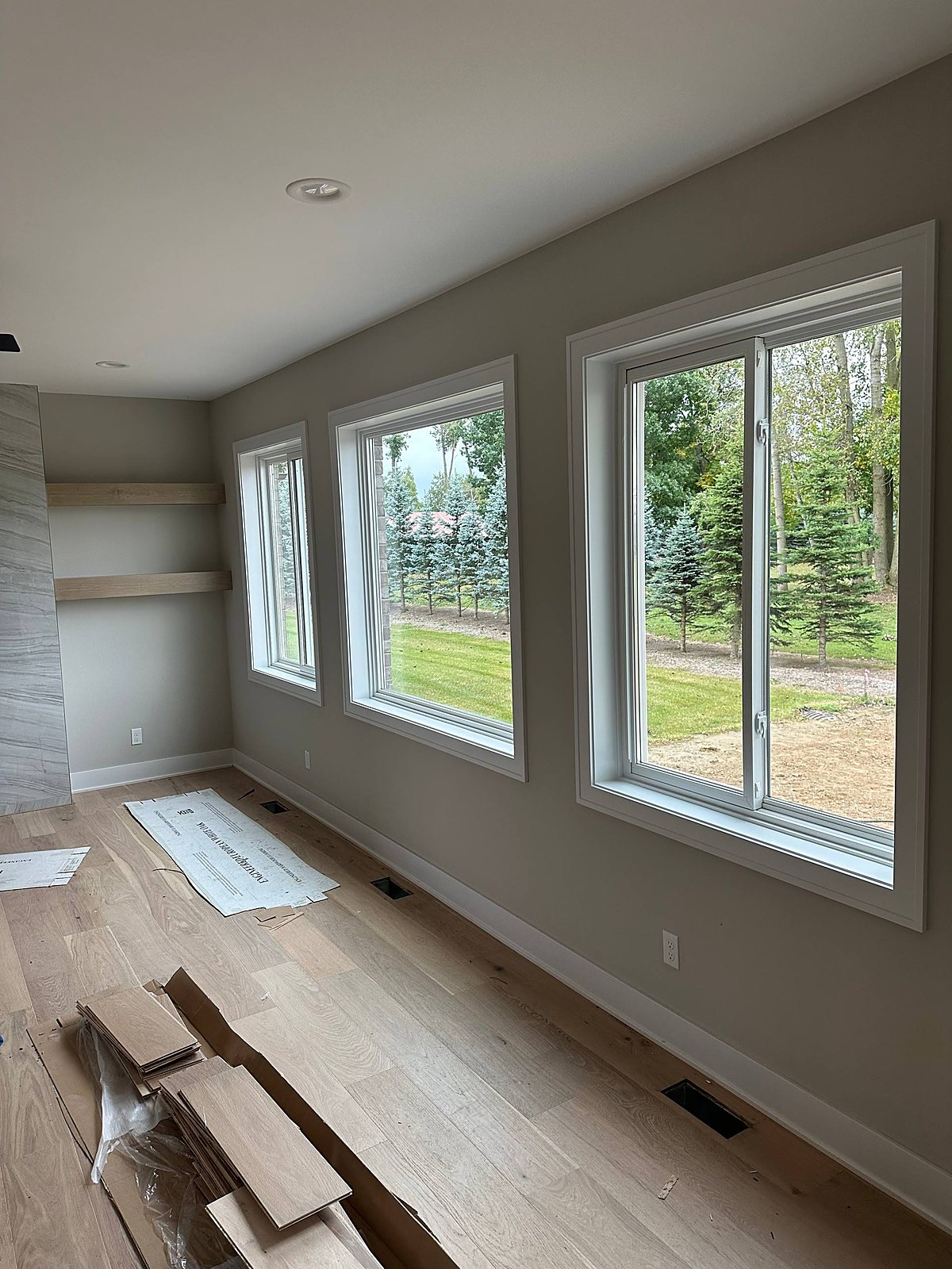 Interior windows cleaned clear with a tree-line view in Metro Detroit